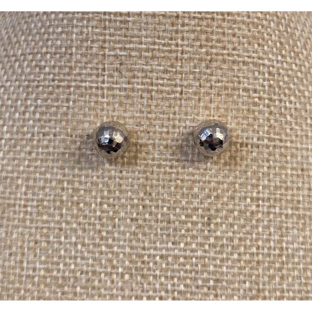 Beautiful 14k White Gold Hammer Finish 8mm Disco Ball Stud Earrings